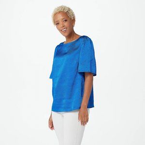 Denim & Co Hammered Satin Flutter Sleeve Top XS